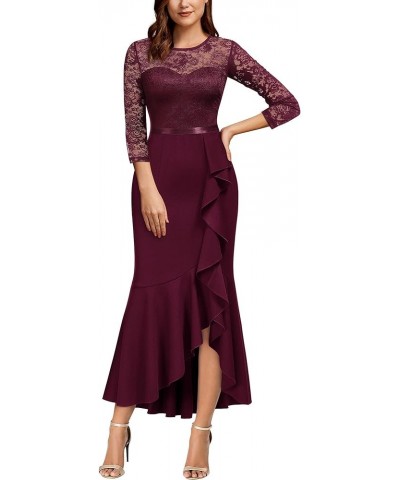 Women's Classy Floral Lace Ruffle Formal Bridesmaid Long Dress Burgundy $27.95 Dresses