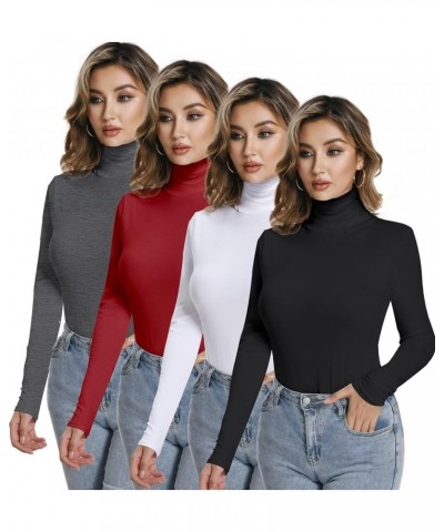 4 Pack Women’s Turtle Neck Long Sleeve Shirts Fall Fashion Turtleneck Baselayer Undershirts Tops Underscrub 1 Black 1 Gray 1 ...