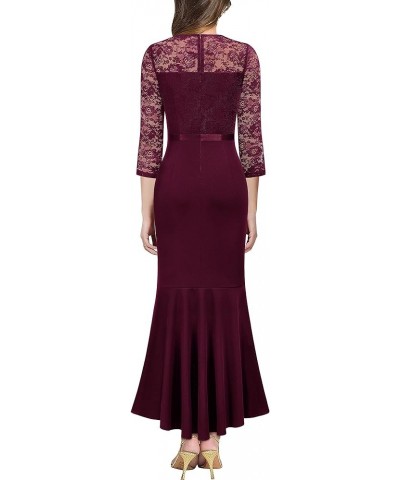 Women's Classy Floral Lace Ruffle Formal Bridesmaid Long Dress Burgundy $27.95 Dresses