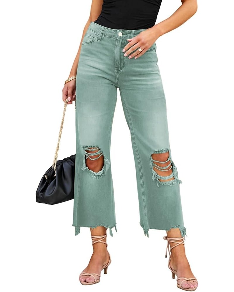 High Waisted Ripped Flare Jeans for Women Casual Distressed Pants Lake Green $23.03 Jeans