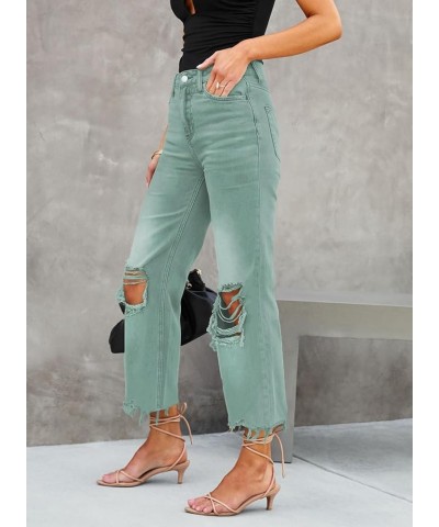 High Waisted Ripped Flare Jeans for Women Casual Distressed Pants Lake Green $23.03 Jeans