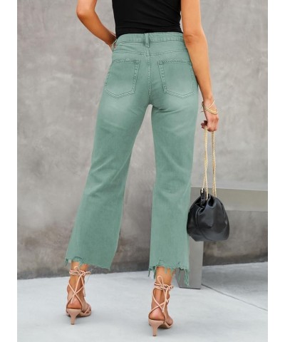 High Waisted Ripped Flare Jeans for Women Casual Distressed Pants Lake Green $23.03 Jeans