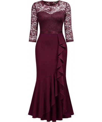 Women's Classy Floral Lace Ruffle Formal Bridesmaid Long Dress Burgundy $27.95 Dresses