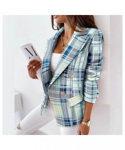 Womens Casual Blazers Business Casual Coats Work Office Jackets Long Sleeve Open Front Plaid Printed Blazer Green $9.35 Blazers