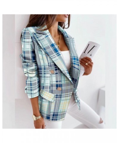 Womens Casual Blazers Business Casual Coats Work Office Jackets Long Sleeve Open Front Plaid Printed Blazer Green $9.35 Blazers