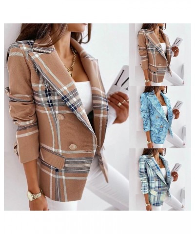 Womens Casual Blazers Business Casual Coats Work Office Jackets Long Sleeve Open Front Plaid Printed Blazer Green $9.35 Blazers