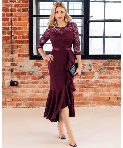 Women's Classy Floral Lace Ruffle Formal Bridesmaid Long Dress Burgundy $27.95 Dresses