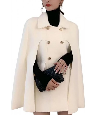 Womens Winter Poncho Double-Breast Wool Blend Jacket Coat Slit Sleeve Flowy Wool Blend Cape Cloak Coat Beige $32.00 Coats