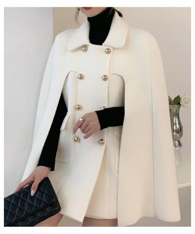 Womens Winter Poncho Double-Breast Wool Blend Jacket Coat Slit Sleeve Flowy Wool Blend Cape Cloak Coat Beige $32.00 Coats