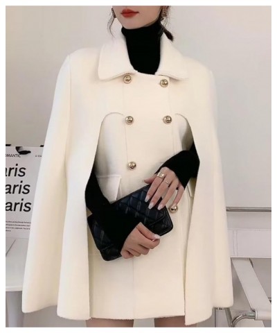 Womens Winter Poncho Double-Breast Wool Blend Jacket Coat Slit Sleeve Flowy Wool Blend Cape Cloak Coat Beige $32.00 Coats