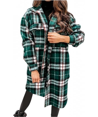 Womens Long Flannel Jacket Plaid Casual Shacket Button Down Cardigan Shirt Trendy Loose Long Sleeve Coat With Pockets A-green...