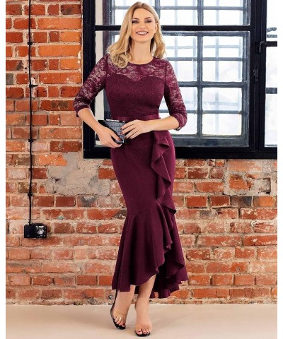 Women's Classy Floral Lace Ruffle Formal Bridesmaid Long Dress Burgundy $27.95 Dresses