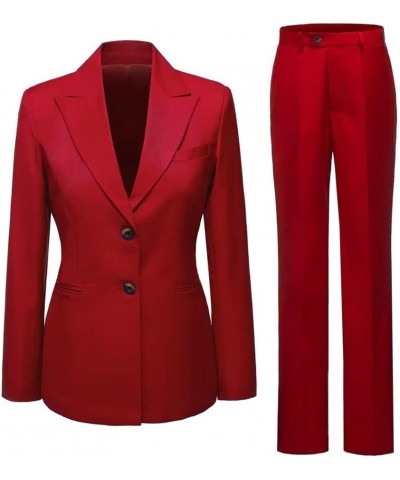 Women's Suits 2 Piece Office Casual Long Sleeved Work Suit Set Business Professional Attire Women One Button Blazer+Pants Red...