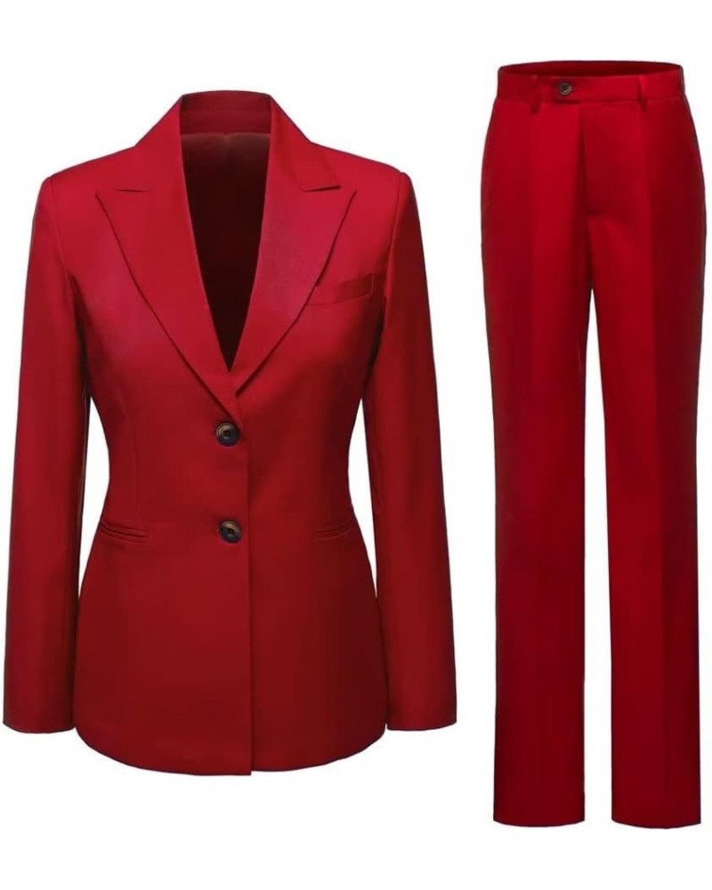 Women's Suits 2 Piece Office Casual Long Sleeved Work Suit Set Business Professional Attire Women One Button Blazer+Pants Red...