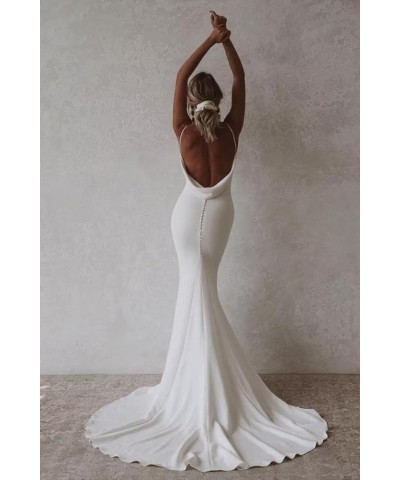 Satin Mermaid Prom Dress for Women 2024 Spaghetti Straps Formal Dresses with Train Long Evening Party Gown White $33.74 Dresses