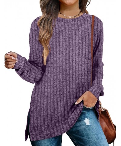 Womens Fall Sweaters Color Block Long Sleeve Shirts Crewneck Lightweight Pullover Casual Tunic Tops Purple $12.50 Sweaters