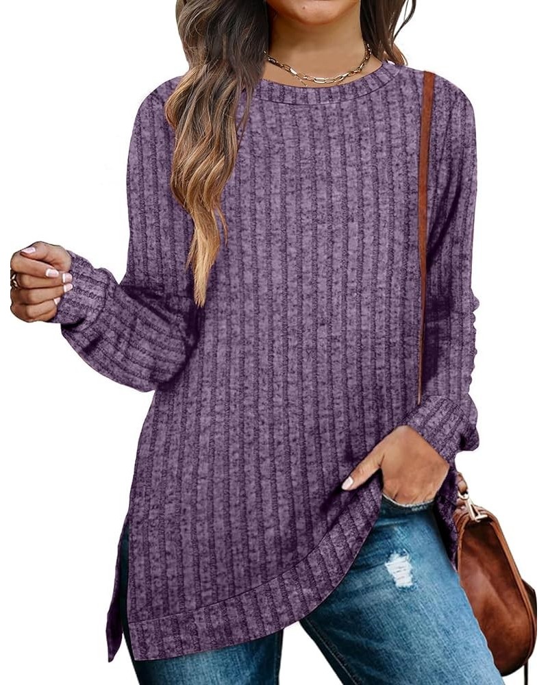 Womens Fall Sweaters Color Block Long Sleeve Shirts Crewneck Lightweight Pullover Casual Tunic Tops Purple $12.50 Sweaters