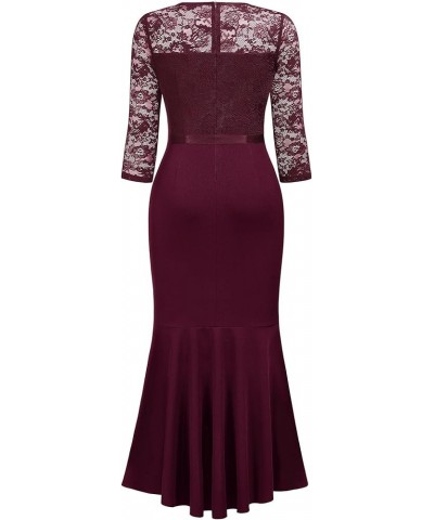 Women's Classy Floral Lace Ruffle Formal Bridesmaid Long Dress Burgundy $27.95 Dresses