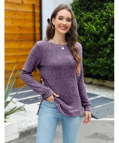 Womens Fall Sweaters Color Block Long Sleeve Shirts Crewneck Lightweight Pullover Casual Tunic Tops Purple $12.50 Sweaters