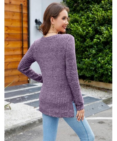 Womens Fall Sweaters Color Block Long Sleeve Shirts Crewneck Lightweight Pullover Casual Tunic Tops Purple $12.50 Sweaters