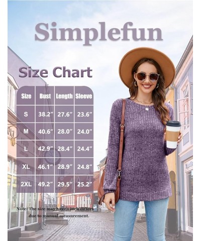 Womens Fall Sweaters Color Block Long Sleeve Shirts Crewneck Lightweight Pullover Casual Tunic Tops Purple $12.50 Sweaters