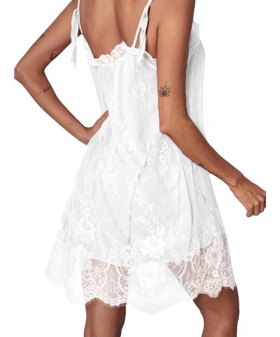 Women's Mesh Babydoll Nightgown Spaghetti Strap Lace Crochet Chemise Sleepwear Mini Dress White $10.66 Sleep & Lounge