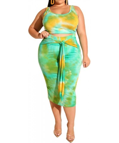 Plus Size Women 2 Piece Outfits Sets Sexy Tracksuit Midi Dress,Sleeveless Tank Top Bodycon Skirts Set Casual Summer Tie Dye L...