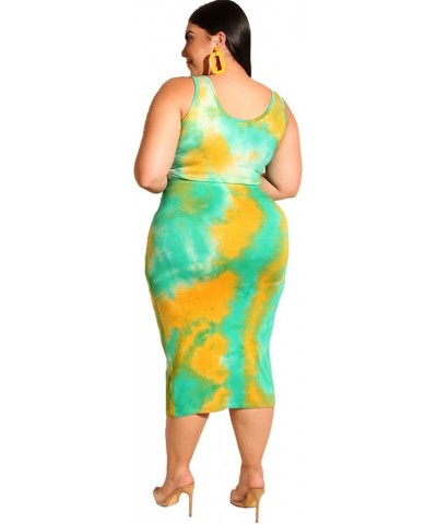 Plus Size Women 2 Piece Outfits Sets Sexy Tracksuit Midi Dress,Sleeveless Tank Top Bodycon Skirts Set Casual Summer Tie Dye L...