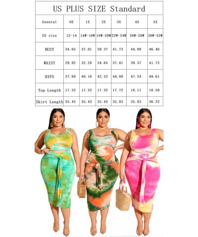 Plus Size Women 2 Piece Outfits Sets Sexy Tracksuit Midi Dress,Sleeveless Tank Top Bodycon Skirts Set Casual Summer Tie Dye L...