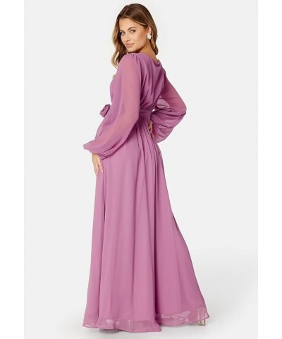 Long Sleeve Bridesmaid Dresses for Women Pleated Chiffon Slit Formal Evening Dresses with Pockets Dusty Sage $29.06 Dresses