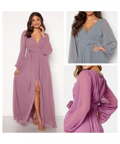 Long Sleeve Bridesmaid Dresses for Women Pleated Chiffon Slit Formal Evening Dresses with Pockets Dusty Sage $29.06 Dresses