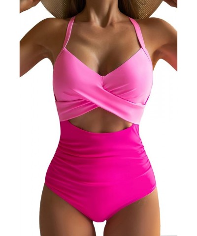 Women's One Piece Swimsuits Tummy Control Cutout High Waisted Bathing Suit Wrap Tie Back 1 Piece Swimsuit Pink $24.35 Swimsuits