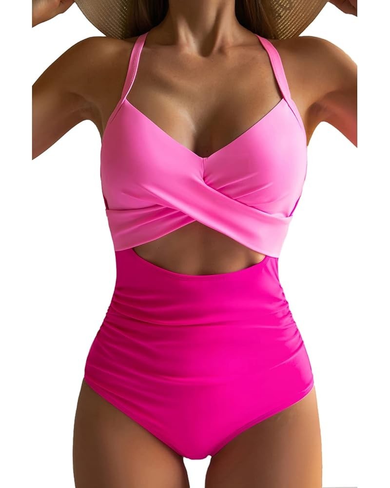 Women's One Piece Swimsuits Tummy Control Cutout High Waisted Bathing Suit Wrap Tie Back 1 Piece Swimsuit Pink $24.35 Swimsuits