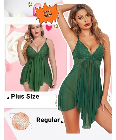 Women Lingerie Lace Babydoll V Neck Sexy Sleepwear Strap Chemise Dark Green $8.40 Lingerie