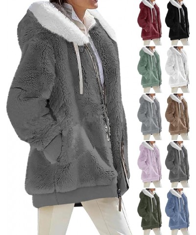 Womens Winter Fuzzy Fleece Jacket Hooded Full Zip Wool Padded Coat Sherpa Hoodie Lined Jacket Outerwear with Pockets Wine $10...