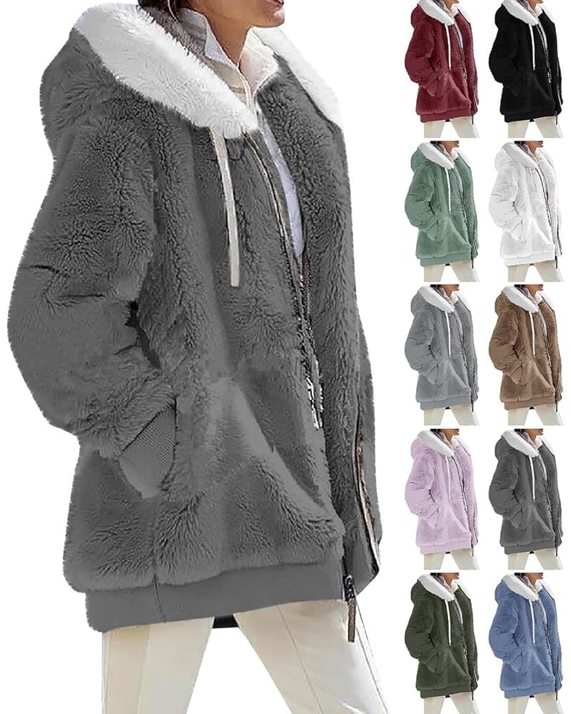 Womens Winter Fuzzy Fleece Jacket Hooded Full Zip Wool Padded Coat Sherpa Hoodie Lined Jacket Outerwear with Pockets Wine $10...