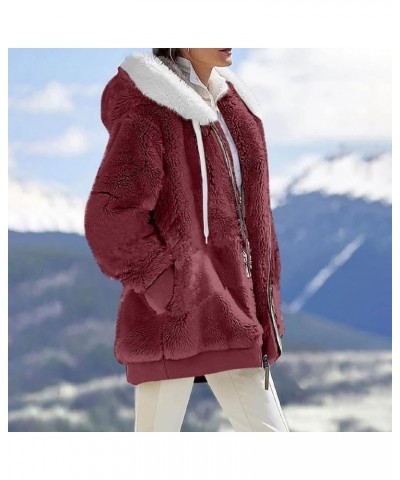 Womens Winter Fuzzy Fleece Jacket Hooded Full Zip Wool Padded Coat Sherpa Hoodie Lined Jacket Outerwear with Pockets Wine $10...