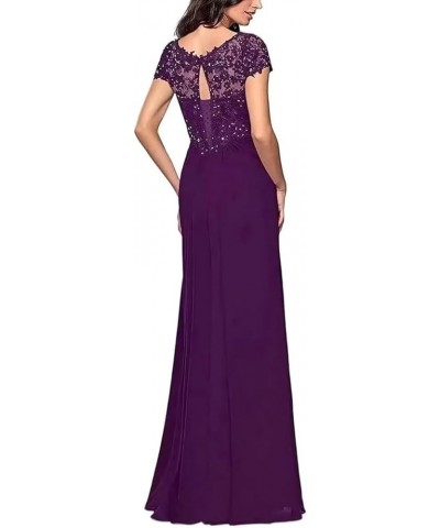 Mother of The Bride Dresses with Sleeves Laces Appliques V-Neck Chiffon Formal Evening Party Gown for Women ZJ03 Fuschia $32....