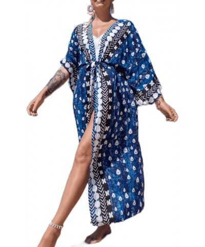 Women's Tie-front Kimono Cardigan Belted Bikini Bathing Suit Cover Up Printed Beach Long Robe Dress Print 38 $13.74 Swimsuits