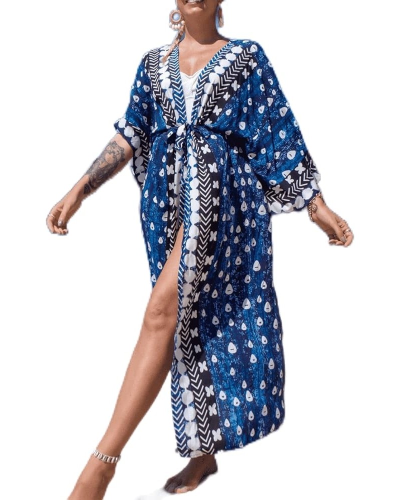 Women's Tie-front Kimono Cardigan Belted Bikini Bathing Suit Cover Up Printed Beach Long Robe Dress Print 38 $13.74 Swimsuits