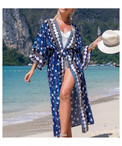 Women's Tie-front Kimono Cardigan Belted Bikini Bathing Suit Cover Up Printed Beach Long Robe Dress Print 38 $13.74 Swimsuits