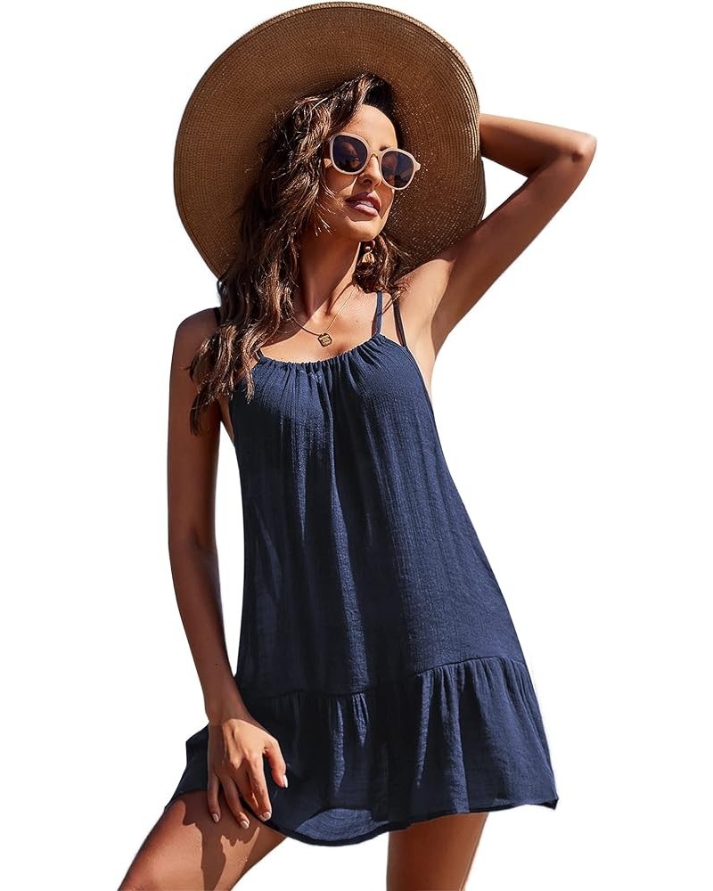 Women's Swimsuit Cover Up Spaghetti Strap Backless Short Beach Bathing Suit Tank Dress with Ruffle Hem for Summer S-XXL 01-na...