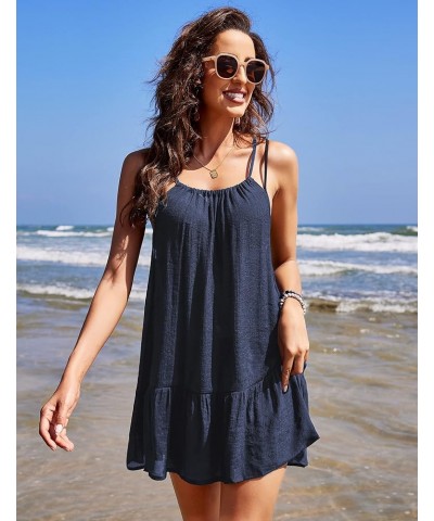 Women's Swimsuit Cover Up Spaghetti Strap Backless Short Beach Bathing Suit Tank Dress with Ruffle Hem for Summer S-XXL 01-na...