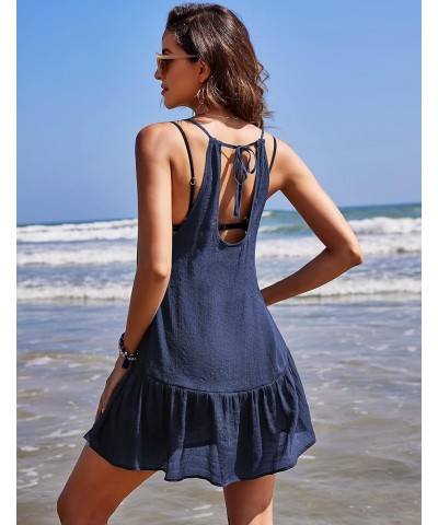 Women's Swimsuit Cover Up Spaghetti Strap Backless Short Beach Bathing Suit Tank Dress with Ruffle Hem for Summer S-XXL 01-na...