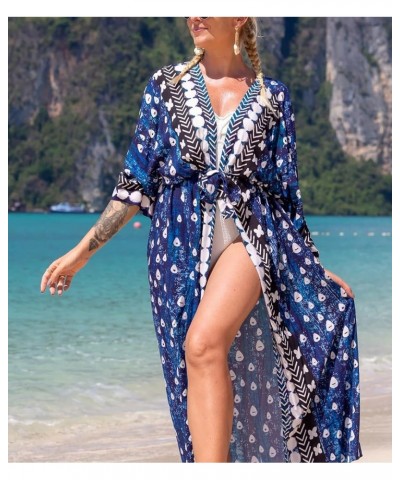 Women's Tie-front Kimono Cardigan Belted Bikini Bathing Suit Cover Up Printed Beach Long Robe Dress Print 38 $13.74 Swimsuits