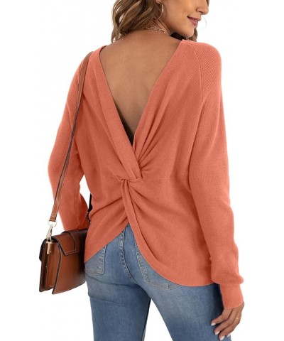 Women's Long Sleeve Loose Criss Cross Twisted Back Pullover Knit Jumper Sweaters Orange $17.39 Sweaters