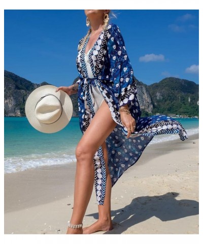 Women's Tie-front Kimono Cardigan Belted Bikini Bathing Suit Cover Up Printed Beach Long Robe Dress Print 38 $13.74 Swimsuits