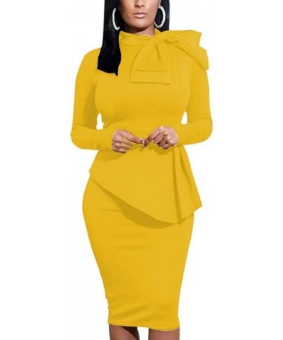 Women's Fashion Peplum Bodycon Short Sleeve Work Dresses Bow Club Ruffle Pencil Formal Cocktail Dress 53491 Yellow $24.50 Dre...