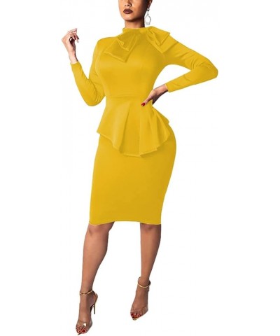 Women's Fashion Peplum Bodycon Short Sleeve Work Dresses Bow Club Ruffle Pencil Formal Cocktail Dress 53491 Yellow $24.50 Dre...