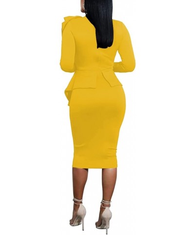 Women's Fashion Peplum Bodycon Short Sleeve Work Dresses Bow Club Ruffle Pencil Formal Cocktail Dress 53491 Yellow $24.50 Dre...